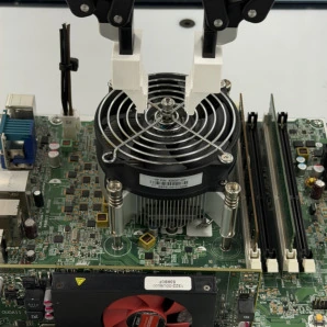 A. Success trace, CPU fan: the gripper reaches the target region (green box).